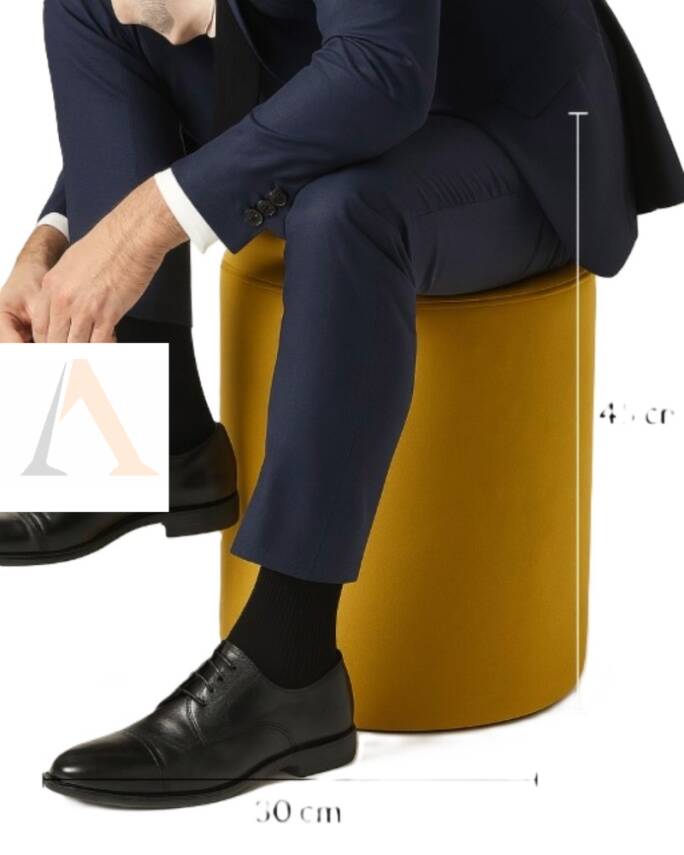 Armegeda Babyface Kumaş Yuvarlak Puf 30x30x45 cm – Hardal Sarısı - 3