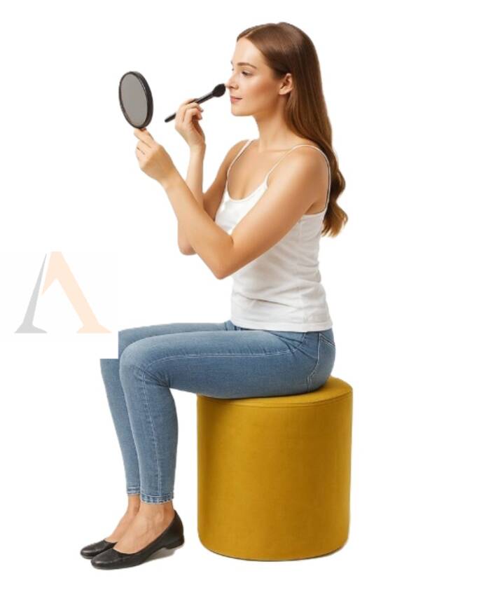 Armegeda Babyface Kumaş Yuvarlak Puf 30x30x45 cm – Hardal Sarısı - 4