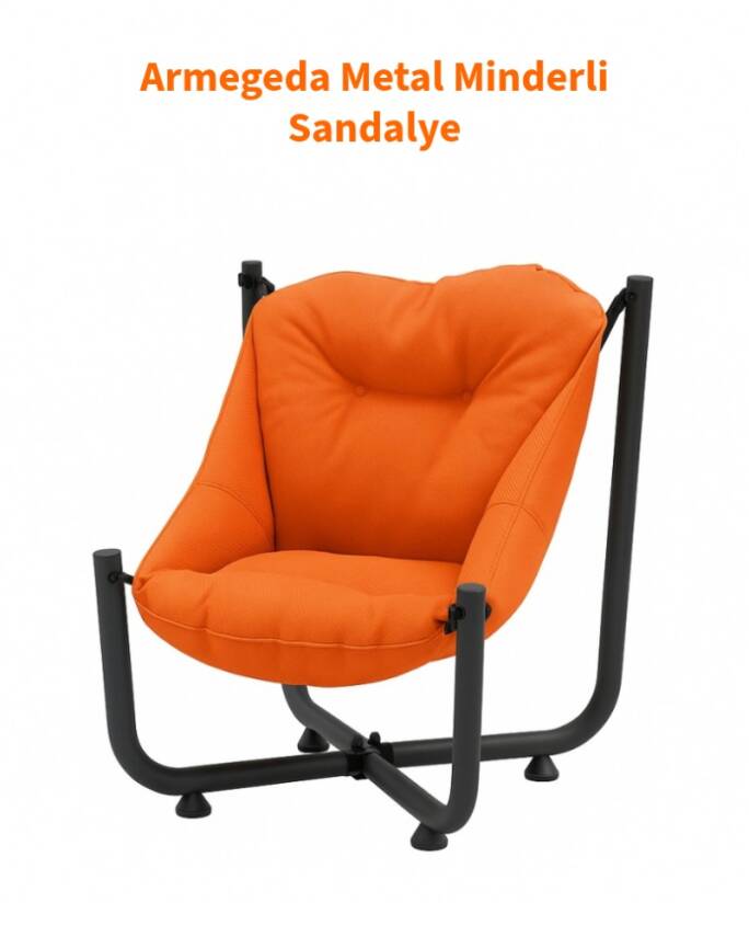 ArmegedaTuruncu Renk Metal Minderli Sandalye | Katlanabilir Dayanıklı Rahat Bahçe Balkon Kamp Kafe  - 1