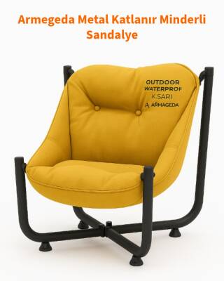 Armegeda Sarı Renk Metal Minderli Sandalye | Katlanabilir Dayanıklı Rahat Bahçe Balkon Kamp Kafe  