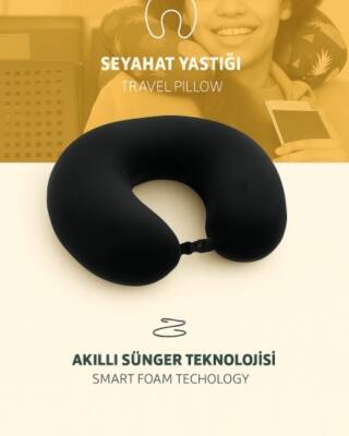 Visco, Seyahat, Boyun, Yastığı, Rahat, Uyku,Siyah, kadifemsi