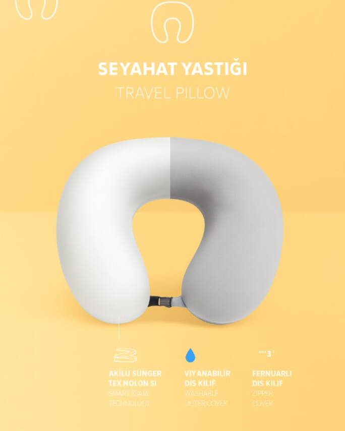 Armegeda Visco, Seyahat, Boyun, Yastığı, Rahat, Uyku,Gri, kadifemsi  - 5