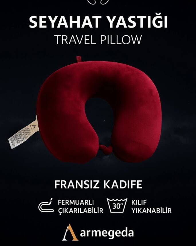 Armegeda Visco, Seyahat, Boyun, Yastığı, Rahat, Uyku, Narkırmızısı, kadifemsi  - 1