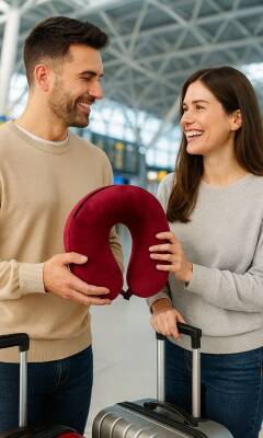 Visco Ortapedik Seyahat Boyun Yastığı Rahat Uyku Narkırmızısı kadifemsi  (1)