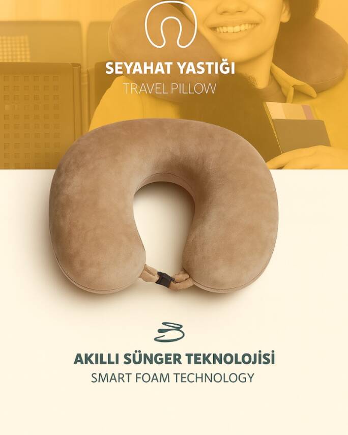 Armegeda Visco, Seyahat, Boyun, Yastığı, Rahat, Uyku, Bej, kadifemsi  - 4