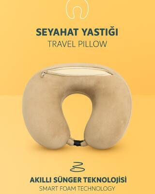 Armegeda Visco, Seyahat, Boyun, Yastığı, Rahat, Uyku, Bej, kadifemsi  - 5
