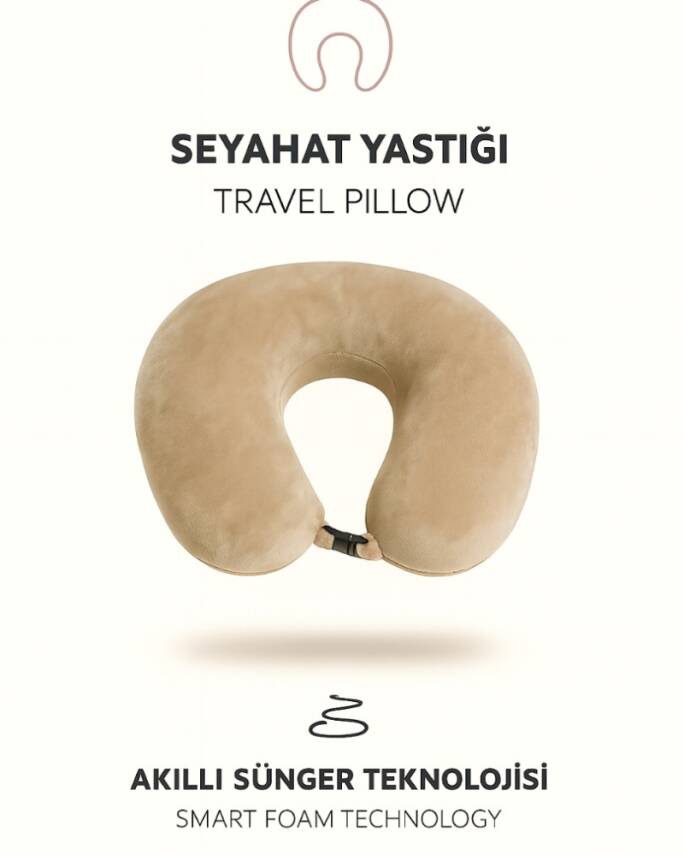 Armegeda Visco, Seyahat, Boyun, Yastığı, Rahat, Uyku, Bej, kadifemsi  - 3