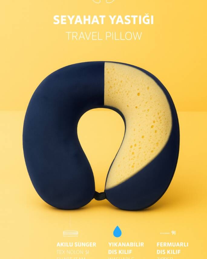 Armegeda Visco, Seyahat, Boyun, Yastığı, Rahat, Uyku,lacivert, kadifemsi  - 3