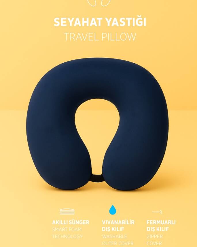 Armegeda Visco, Seyahat, Boyun, Yastığı, Rahat, Uyku,lacivert, kadifemsi  - 4