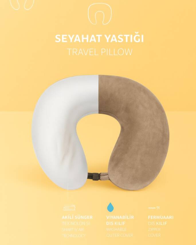  Visco, Seyahat, Boyun, Yastığı, Rahat, Uyku, Bej, kadifemsi  - 3