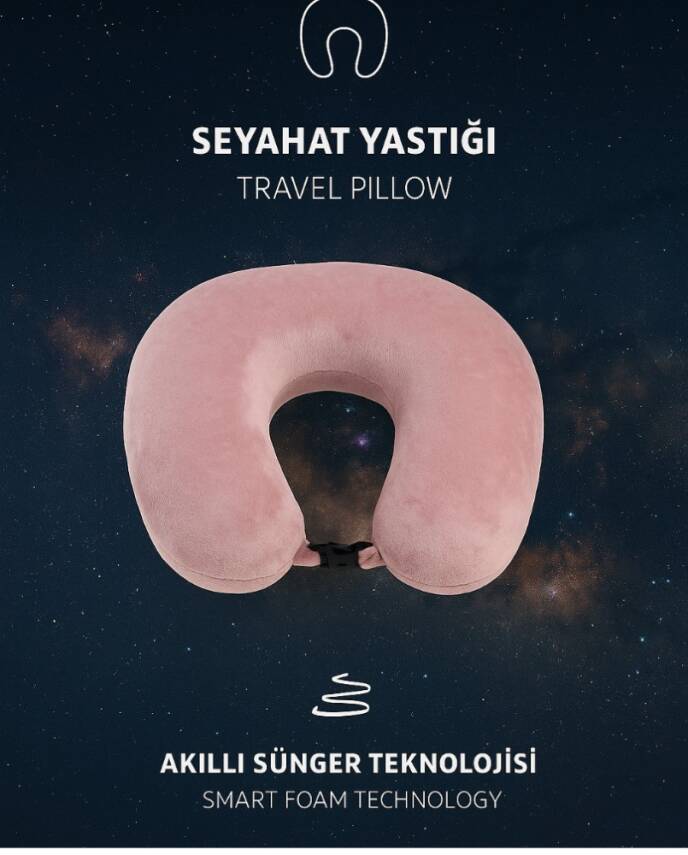 Visco Ortapedik Seyahat Boyun Yastığı Rahat Uyku PEMBE kadifemsi - 1
