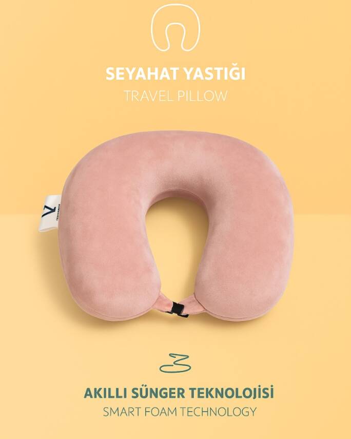 Visco Ortapedik Seyahat Boyun Yastığı Rahat Uyku PEMBE kadifemsi - 5