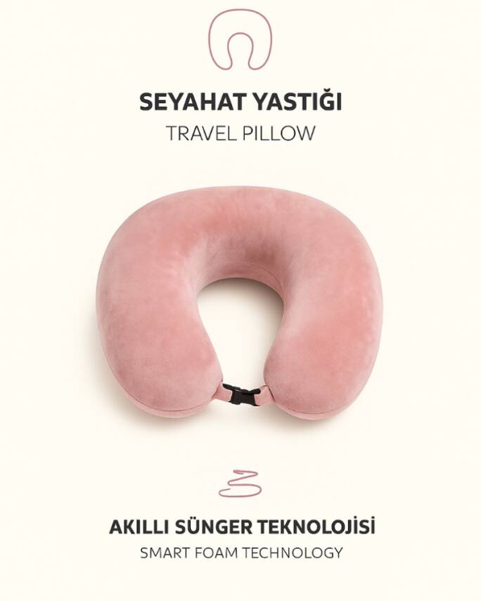 Visco Ortapedik Seyahat Boyun Yastığı Rahat Uyku PEMBE kadifemsi - 6