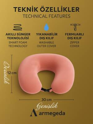 Visco Ortapedik Seyahat Boyun Yastığı Rahat Uyku PEMBE kadifemsi - 3