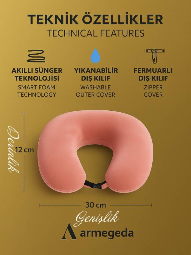 Visco Ortapedik Seyahat Boyun Yastığı Rahat Uyku PEMBE kadifemsi - 3