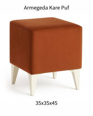 Dekoratif Kare Puf 35x35x45 cm – Kremit Baybface Kumaş, Beyaz Ayaklı Modern Tasarım En uygun fiyatlarla