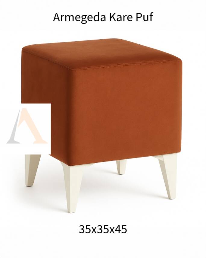 Dekoratif Kare Puf 35x35x45 cm – Kremit Baybface Kumaş, Beyaz Ayaklı Modern Tasarım En uygun fiyatlarla - 1