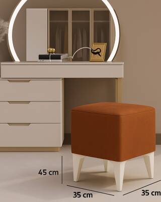 Dekoratif Kare Puf 35x35x45 cm – Kremit Baybface Kumaş, Beyaz Ayaklı Modern Tasarım En uygun fiyatlarla (1)