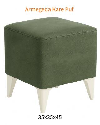 Dekoratif Kare Puf 35x35x45 cm Zen60 Yeşil Sunideri Kumaş, Beyaz Ayaklı Modern Tasarım En uygun fiyatlarla
