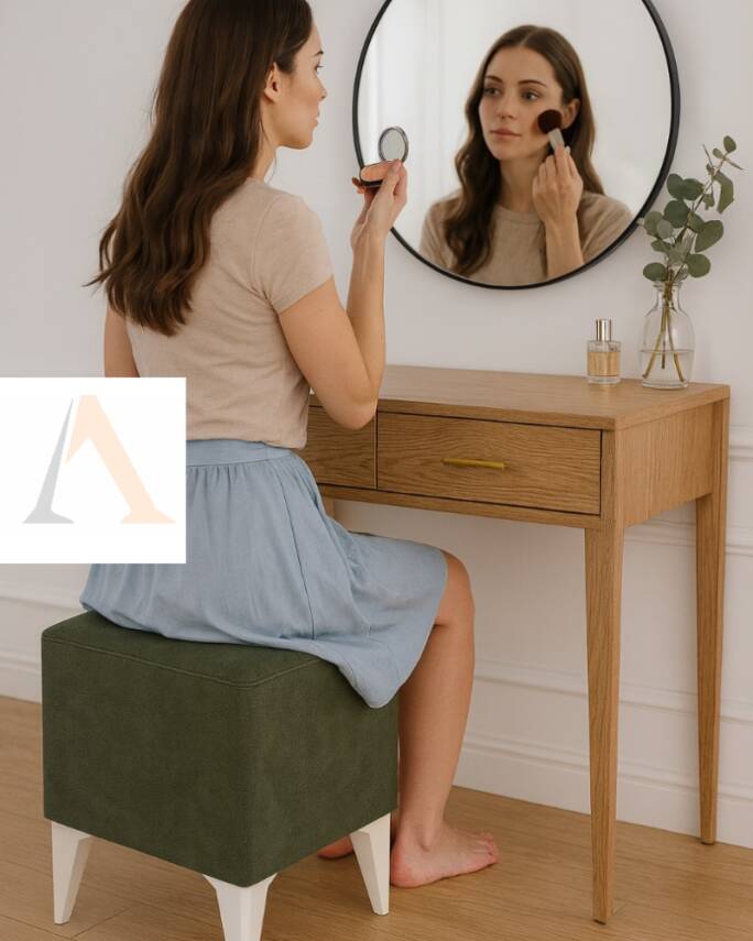 Dekoratif Kare Puf 35x35x45 cm Zen60 Yeşil Sunideri Kumaş, Beyaz Ayaklı Modern Tasarım En uygun fiyatlarla - 4