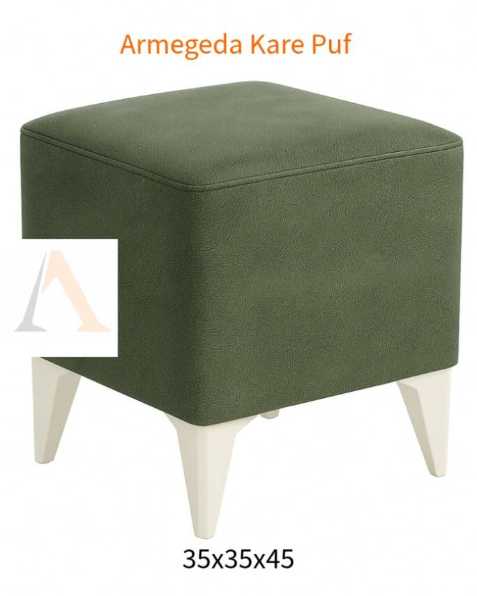 Dekoratif Kare Puf 35x35x45 cm Zen60 Yeşil Sunideri Kumaş, Beyaz Ayaklı Modern Tasarım En uygun fiyatlarla - 1