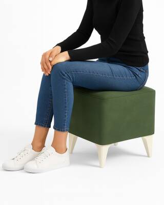 Dekoratif Kare Puf 35x35x45 cm Zen60 Yeşil Sunideri Kumaş, Beyaz Ayaklı Modern Tasarım En uygun fiyatlarla - 3