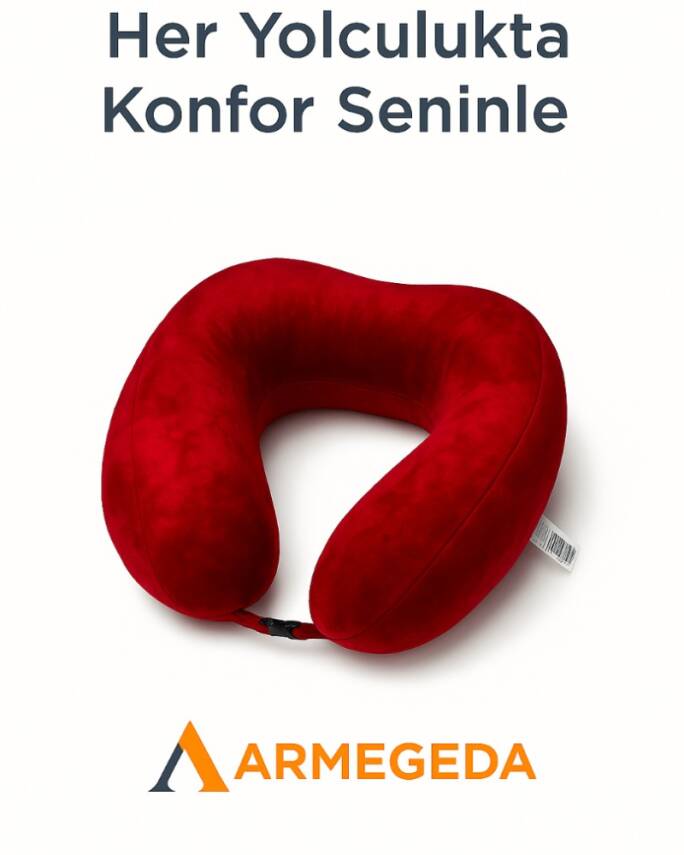 ArmegedaNar Kırmızısı Memory Foam Boyun Destekli Seyahat Yastigi – U Sekilli   - 2