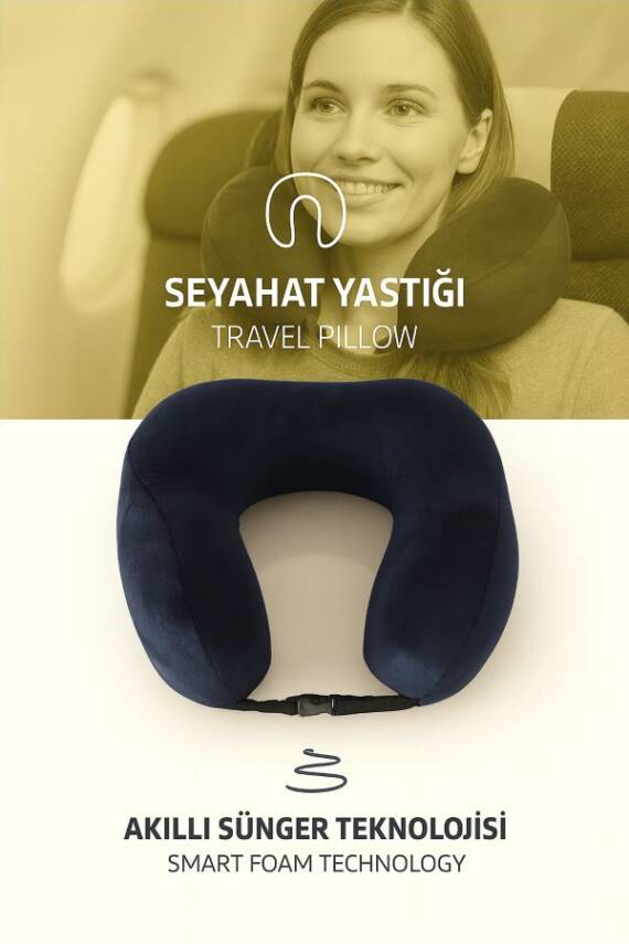Lacivert Memory Foam Boyun Destekli Seyahat Yastigi – U Sekilli - 1