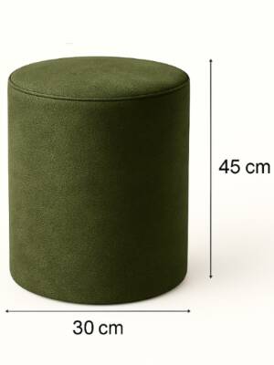  Yuvarlak Puf - 30x45 cm Koyu Yeşil Babyface Dekoratif Tabure | Armegeda