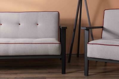 Futon Norik Kanepe 3'lü – Gri Döşeme, Siyah Ahşap Ayak, Modern Tasarım  - 7