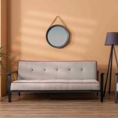 Futon Norik Kanepe 3'lü – Gri Döşeme, Siyah Ahşap Ayak, Modern Tasarım  - 1