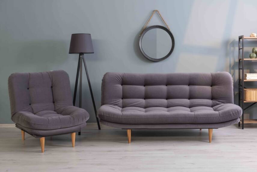 Futon Maris Modern Gri Kanepe – Ahsap Ayakli, Konforlu Tasarim | Armegeda - 1